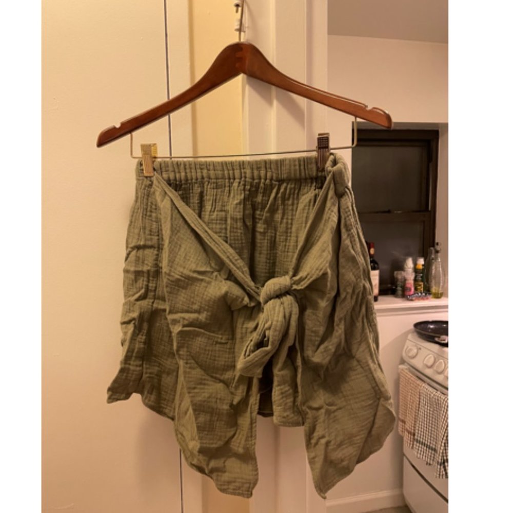Olive Green Linen Skirt with Tie